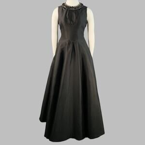 RACHEL GILBERT Size 12 Black Silk Cotton Rhinestone Collar Long Evening Gown